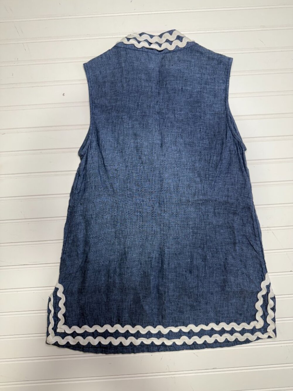 Charter Club Blue Linen Tunic Top White Trim Petite Small - Picture 7 of 7